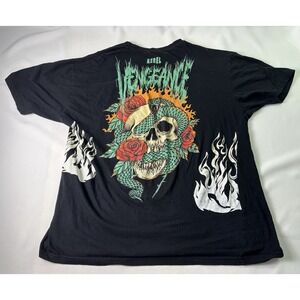 Rebel Vengeance Men's Day of the Dead Flower Skull Snake Black T Shirt Size‎ XL